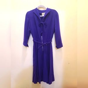 Vintage Late 40's/early 50s Purple Wool Dress With Belt S/M